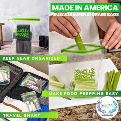 Smelly Proof 10 x Expandable Stand & Fill REUSABLE Storage Bags for Food Designed & Mfg in US, BPA FREE, NO PEVA, Reusable Sandwich Bags, Dishwasher-Safe, Clear 3 mils STAND UP 6.5" x 7.5" - 10pk - size: 10pk, Med 6.5x7.5" - Sandwich