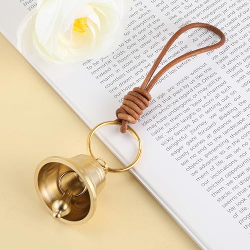 Small Brass Hanging Bell, Entry Doorbell Chime on Leather Rope