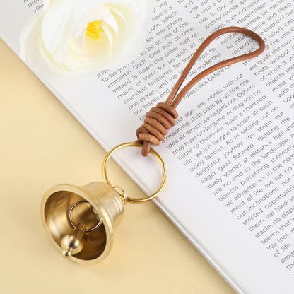 Small Brass Hanging Bell, Entry Doorbell Chime on Leather Rope