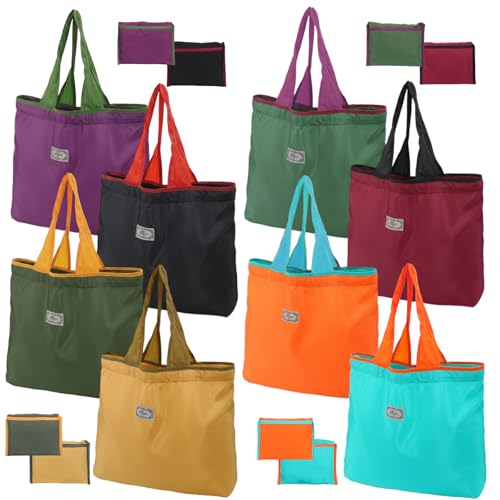 8 Pcs Foldable Reusable Shopping Bags, Colorful Grocery Bags with Handles, Large Lightweight Tote Bag Fits in Pocket, Washable Beach Bag for Kitchen Travel Shopping (8 Colors)