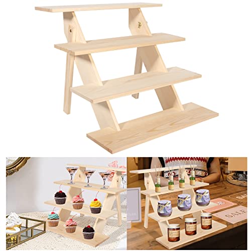 ZYP 4 Tier Wood Cupcake Display Stand, Retail Cookie Display Riser,Nature - color: Nature