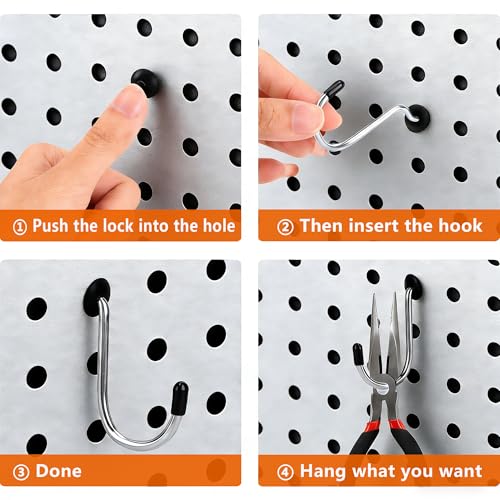 60PCS Pegboard J Hooks with 60PCS Pegboard Hook Locks, Will Not Fall Out, for Hanging Jewelry, Tools