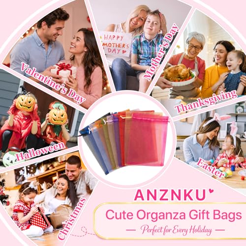 ANZNKU 100PCS Organza Bags 6x9, Pink Small Mesh Gift Bags Drawstring Bulk - color: Pink