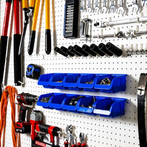 WallPeg Pegboard Bins - 6 Each 7" & 6 Each 5" Organizing Bins Blue - Hooks to Peg Board Panel Organize Hardware Arrange Accessories Workbench Tool Organizer Garage Storage -Made in USA-