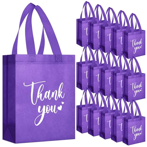 Sweetude 30 Thank You Non Woven Gift Bag, 10 x 8 x 4 Inch, Dark Purple - color: Dark Purple, size: 10 X 8 X 4 Inch