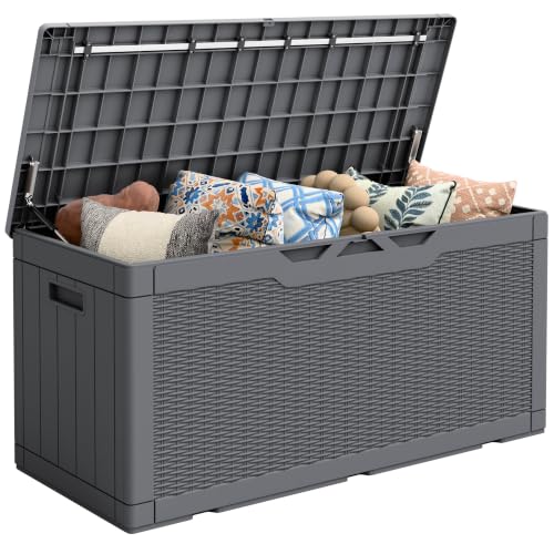 Flamaker Outdoor Storage Box 100 Gallon Waterproof Resin Deck Box - color: Grey, size: 100 Gallon