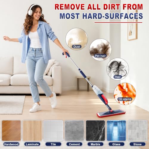 Spray Mops for Hardwood Floor Cleaning: Wet Flat Mop for Wood Tile Laminate - color: Darkblue Red