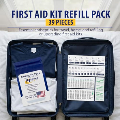 MFASCO Antiseptic Wound Care Travel Pack | 39 Piece First Aid Kit Refill