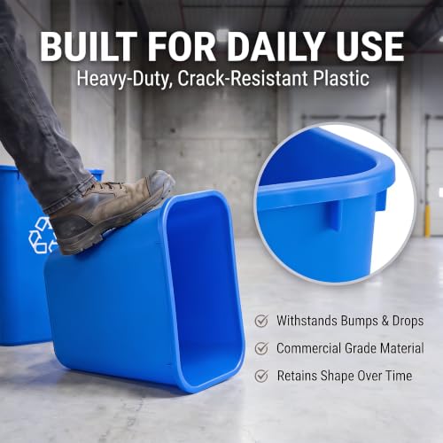 10 Pack, Recycle Wastebasket, 13 Qt. / 3 Gallon Rectangular Wastebasket/Trash Can Kit - Compact Recycling Bin, Slim Design for Business, Kitchen, Household, Workplace, and Dormitory - Blue