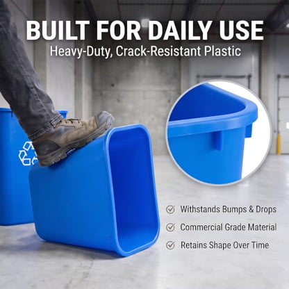 10 Pack, Recycle Wastebasket, 13 Qt. / 3 Gallon Rectangular Wastebasket / Trash Can Kit - Space Saving Recycling Bin, Narrow Spaces in Commercial, Kitchen, Home, Office, and Dorm - Black and Blue - color: Black and Blue, size: 3 Gallon