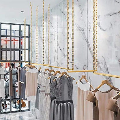 2 Pcs Adjustable Height Creative Chain Clothing Hanging Racks,Clothes Storage Shelves, Heavy Duty Metal Garment Rack,Retail Display Ceiling Hanger (Gold, 47.2 L) - color: Gold, size: 47.2 L