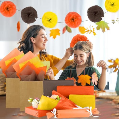 NEBURORA 108 Sheets Fall Tissue Paper Set Thanksgivings Gift Wrapping Paper - color: Orange,Brown,Yellow