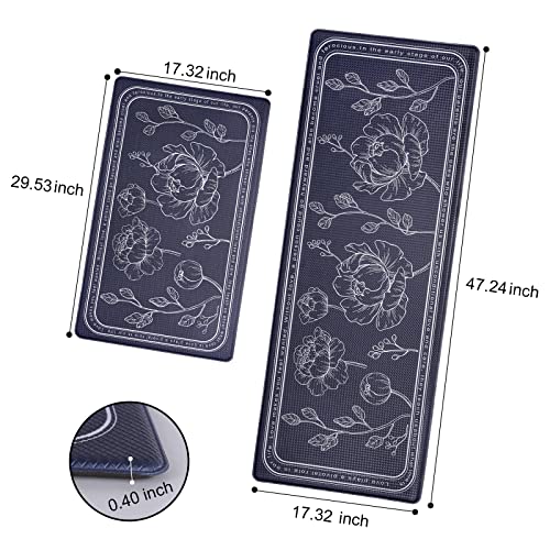 Kitchen Floor Mat Set of 2, Anti Fatigue Kitchen Mat 17"x47"+17"x29" - color: Navy Blue, size: 17"x47"+17"x29"