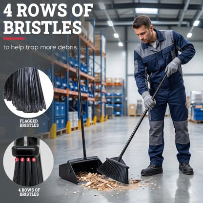 KLEEN HANDLER 48.5" Broom with Dustpan Combo Set with Long Handle, 1 Pack