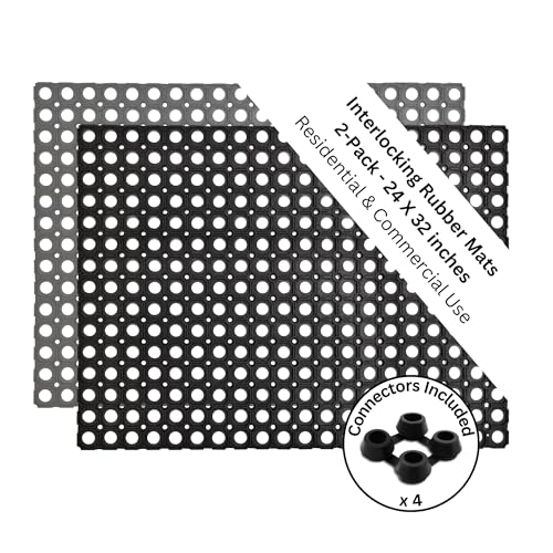 Heavy-Duty Interlocking Rubber Floor Mats, 24"x 32", Set of 2, Black - size: Set of 2 24x32