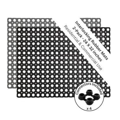 Heavy-Duty Interlocking Rubber Floor Mats, 24"x 32", Set of 2, Black - size: Set of 2 24x32