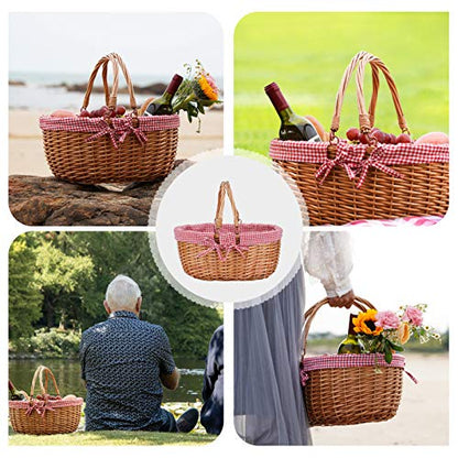 Good GAIN Wicker Picnic Basket w/Fold Handles,Willow Oval Empty Baskets,Red - color: Red