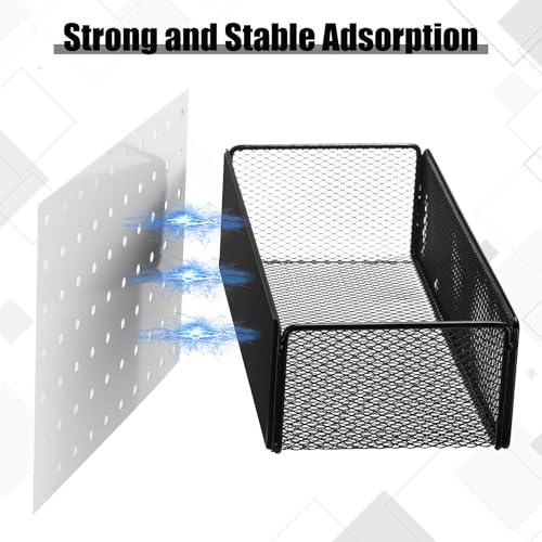Tioncy 4 Pcs Magnetic Storage Bin Magnetic Locker Organizer for Pegboard Refrigerator Shelves Basket Container Wire Storage Holder for Kitchen Home Whiteboard(Black,10.6''l) - size: 10.6''L