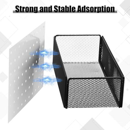 Tioncy 4 Pcs Magnetic Storage Bin Magnetic Locker Organizer for Pegboard Refrigerator Shelves Basket Container Wire Storage Holder for Kitchen Home Whiteboard(Black,10.6''l) - size: 10.6''L