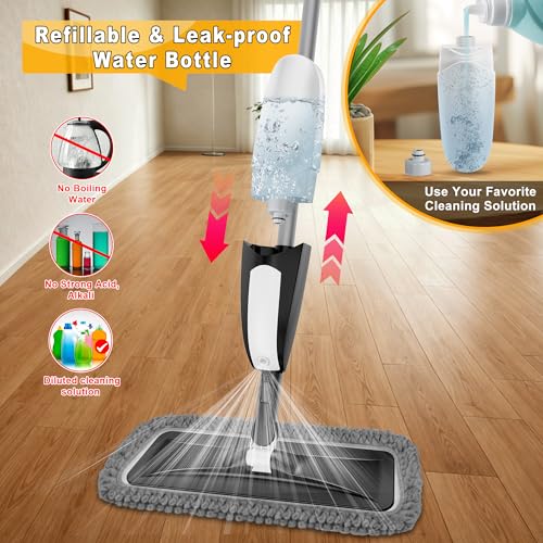 Spray Mop for Floor Cleaning: Microfiber Wet Dry Mops with 3 Washable Pads - color: Black