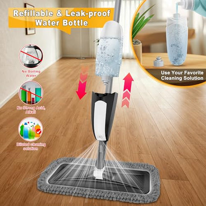 Spray Mop for Floor Cleaning: Microfiber Wet Dry Mops with 3 Washable Pads - color: Black