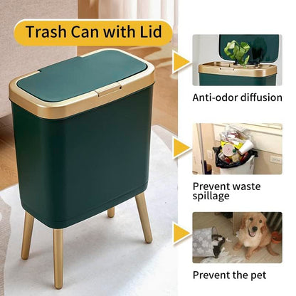 Procade Green Bathroom Trash Can with Lid,4 Gallon Retro Gold Garbage Can - color: Green