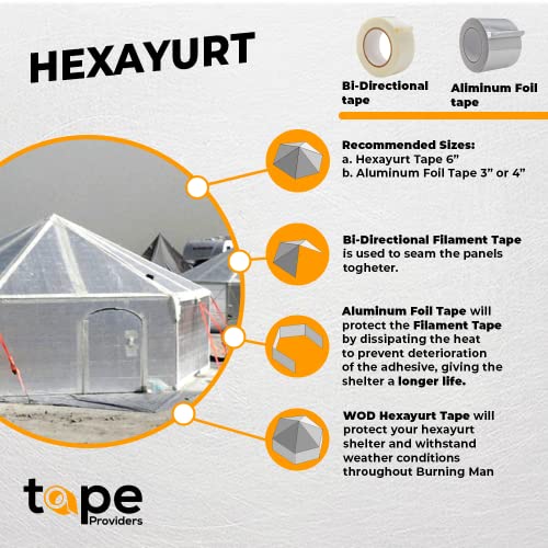 WOD BFST47 Bi-Directional Filament Strapping Tape, 2 inch x 60 yds. Fiberglass Reinforced Packaging Tape, Filaments Run H-V with High Adhesion and Tear Resistance, Hexayurt Tape - size: 2 inch