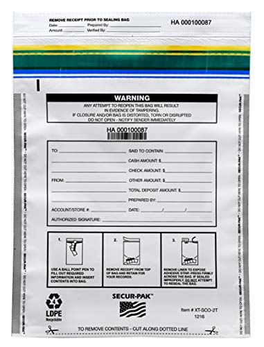 Secur-Pak Deposit Bags - Pack of 100 - Bill Capacity - color: White, size: 12x16 (2000 cap)