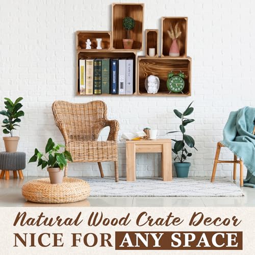 AceOrbit Set of 6 Rustic Wood Crates for Display Nesting Box, Light Brown - color: Light Brown