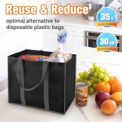 WISELIFE Reusable Grocery Bags, Foldable, Lasting Use, 35L, 6 Pack, Black - color: Black, size: 6 Pack