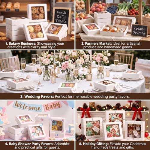 Zonon 30 Pcs Kraft Paper Boxes with Window 4.13 x 4.13 x 1.18 Inch (White) - color: White