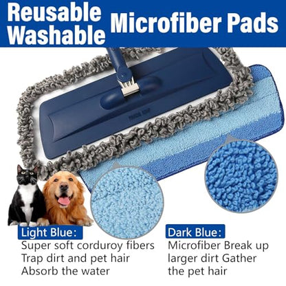 Spray Mop for Floor Cleaning, 2 Pack with Refillable Bottles & Pads - color: Blue&blue