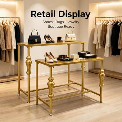 2-Piece Gold Metal Nesting Display Tables Shoe Handbag Retail Display Racks (Gold 2) - color: Gold 2
