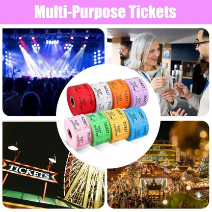 8000 Multicolor Raffle Tickets - 8 Double Rolls of 1000 Tickets Each, Consecutively Numbered 50/50, 1x2 Inch, for Party, Concert, Carnival, Event