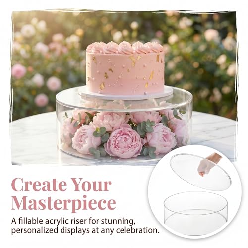 Jucoan Set of 2 Clear Acrylic Fillable Cake Stand, Cake Tier Display Stand Cupcake Stand, 12 Inch & 8 Inch Round Cylinder Display Riser for Wedding Birthday Baby Shower Party Centerpieces