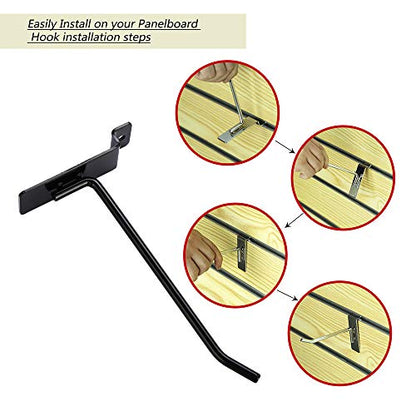 Dazzling Displays Slatwall Accessories: Box of 12 Black Metal Slatwall Hooks, Six 4 Inch and Six 6 Inch, Essential Slat Wall Accessory