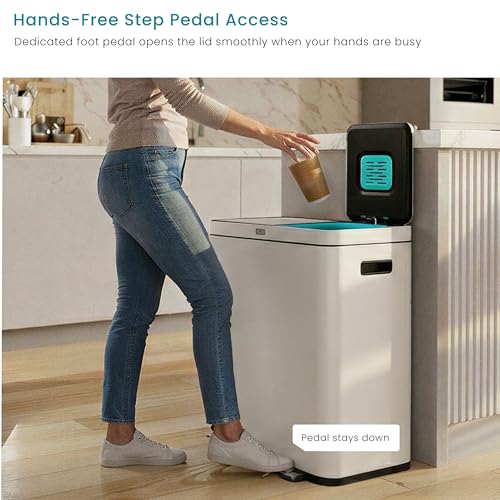 Home Zone Living 16 Gallon Kitchen Trash Can with Dual Compartments - color: White, size: 16 Gallon
