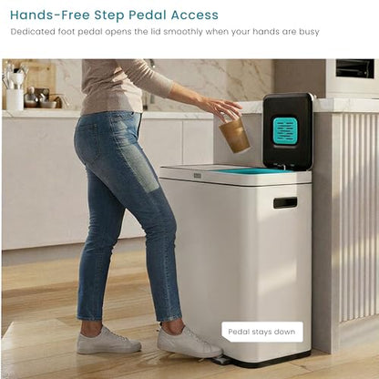 Home Zone Living 16 Gallon Kitchen Trash Can with Dual Compartments - color: White, size: 16 Gallon