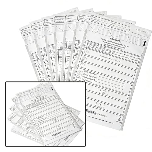Plastic Tamper-Resistant Money Bags 9x12 - Self-Sealing Cash Deposit Bags White, 100 Pack