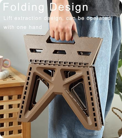Folding Step Stool Holds 440 lbs - 9" Sturdy Foldable Step Stool with Non-Slip Base, Space Saving for Kitchen, Bathroom, Camping (Brown) - color: Brown