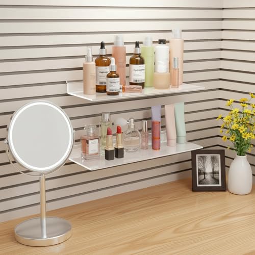 16 Pack Slatwall Shelves Hanging Accessories, 4 x 10 Inch Clear Slatwall Wire Shelf for Wall, Home Shoe Stores Boutiques Supplies