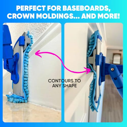Microfiber Wholesale Baseboard Pro Mucho Mop, Chenille Microfiber Pad, 70" Handle, for Baseboards, Hardwood, Tile and Laminate Floors, 2.5 lbs - size: Baseboard Pro Kit