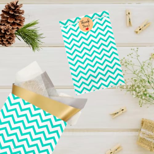 Novel Box 100 Pack Teal Chevron Print Flat Merchandise Bags 4x6 in - color: Teal Chevron, size: 4" x 6" Inches