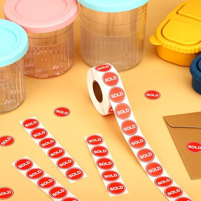 1000pcs Sold Stickers, 25mm/1in Self-Adhesive Round Roll (Red)