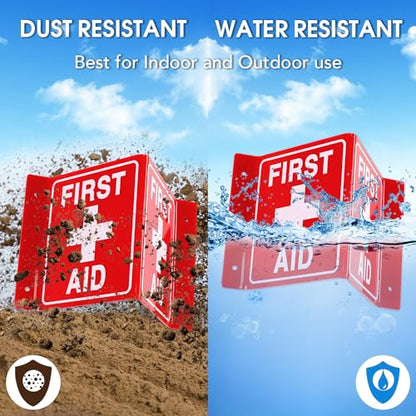 T&R First Aid Sign, First Aid with Cross Symbol - 4 Pack - 8 x 6 Inches Acrylic, 4 pre-drilled holes, Includes Matching Screws, Use for Office/Business - color: First Aid - 4 Pack