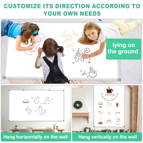 H-Qprobd Dry Erase White Board for Wall 6' x 3' Large Magnetic Whiteboard 72"x36" Aluminum Presentation Whiteboard with Long Pen Tray, 6 Markers, 2 Erasers &12 Magnets - size: 72"x36"