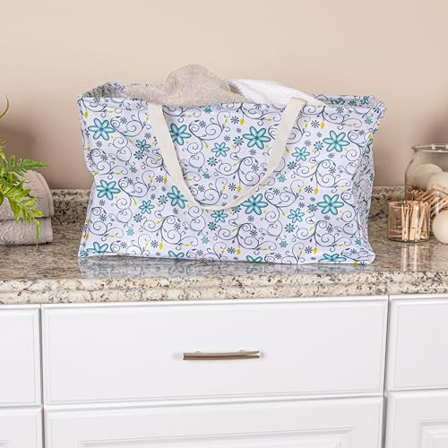 Household Essentials White and Blue Floral Krush Container All-Purpose Utility Tote - color: Blue Floral