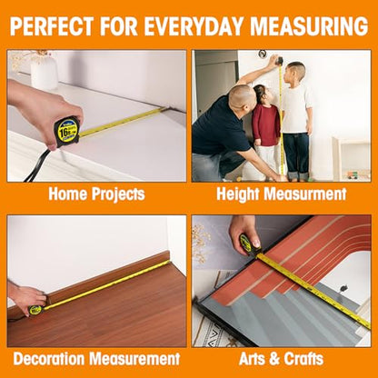 Tape Measure 16 ft, 2 Pack Easy Read Measurement Tape, Self-Locking Measuring Tape Retractable 1-Inch Wide x 16 ft - color: 2 Pack