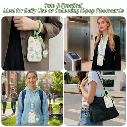 AZY Green Cat Ear Photocard Holder, ID Badge Holder with Lanyard Set | badge-holders - color: Green