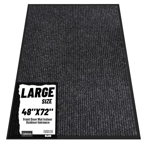Front Door Mat 4'x6', Heavy Duty Waterproof Indoor Outdoor Doormat, Black Outside Entryway Rugs - color: Black Double Stripes, size: 4' x 6'(Rectangular)
